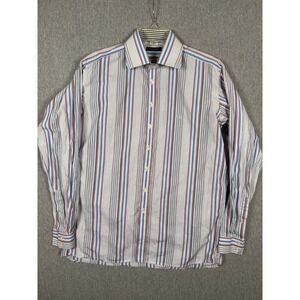 Burberry Shirt Men's 42 Long Sleeve Button Up Dress Striped Red White Blue 16.5